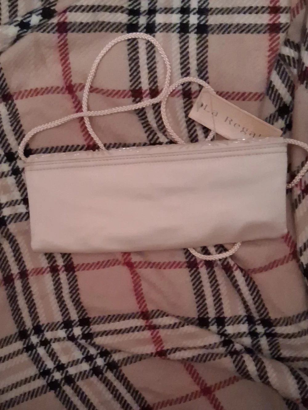 NWT La Regale Ivory Beaded Envelope Clutch Purse with Long Drop Strap 10x4